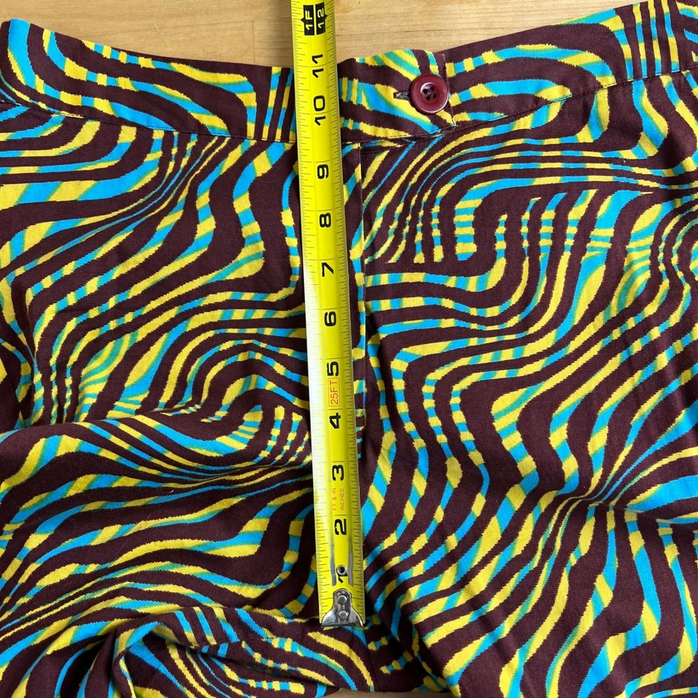 Gimaguas Pants Psychedelic Swirl Print Women Size L Brown Blue Yellow Cut Off - Picture 11 of 12